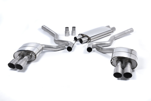 Quad Outlet Cat Back Non Resonated Valve Sonic (Klappe) with GT90 90mm Brushed Titanium Trims